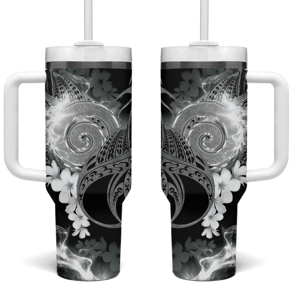 Piko Hawaiian Tumbler With Handle Monochrome Galaxy Spiral Plumeria Tribal Patterns DT05 One Size: 40 oz Black - Polynesian Pride