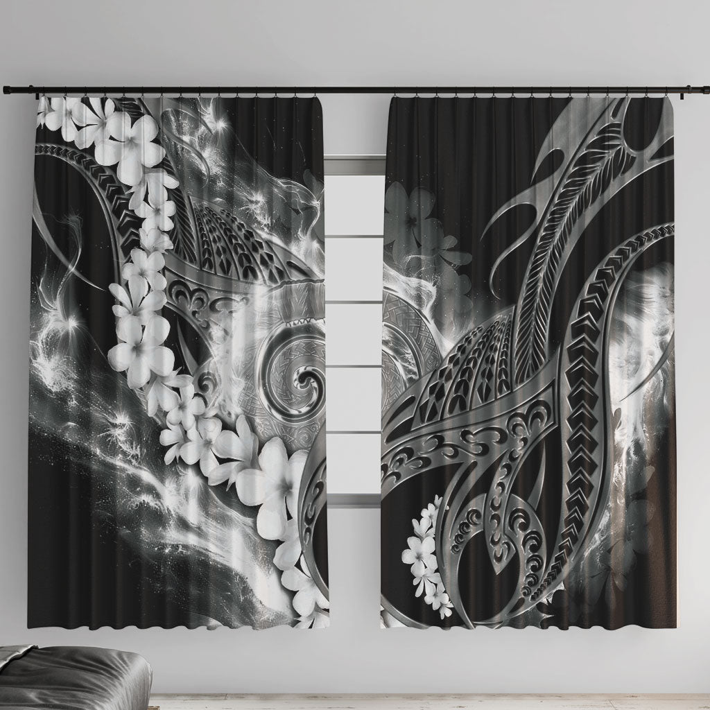 Piko Hawaiian Window Curtain Monochrome Galaxy Spiral Plumeria Tribal Patterns DT05 With Hooks Black - Polynesian Pride