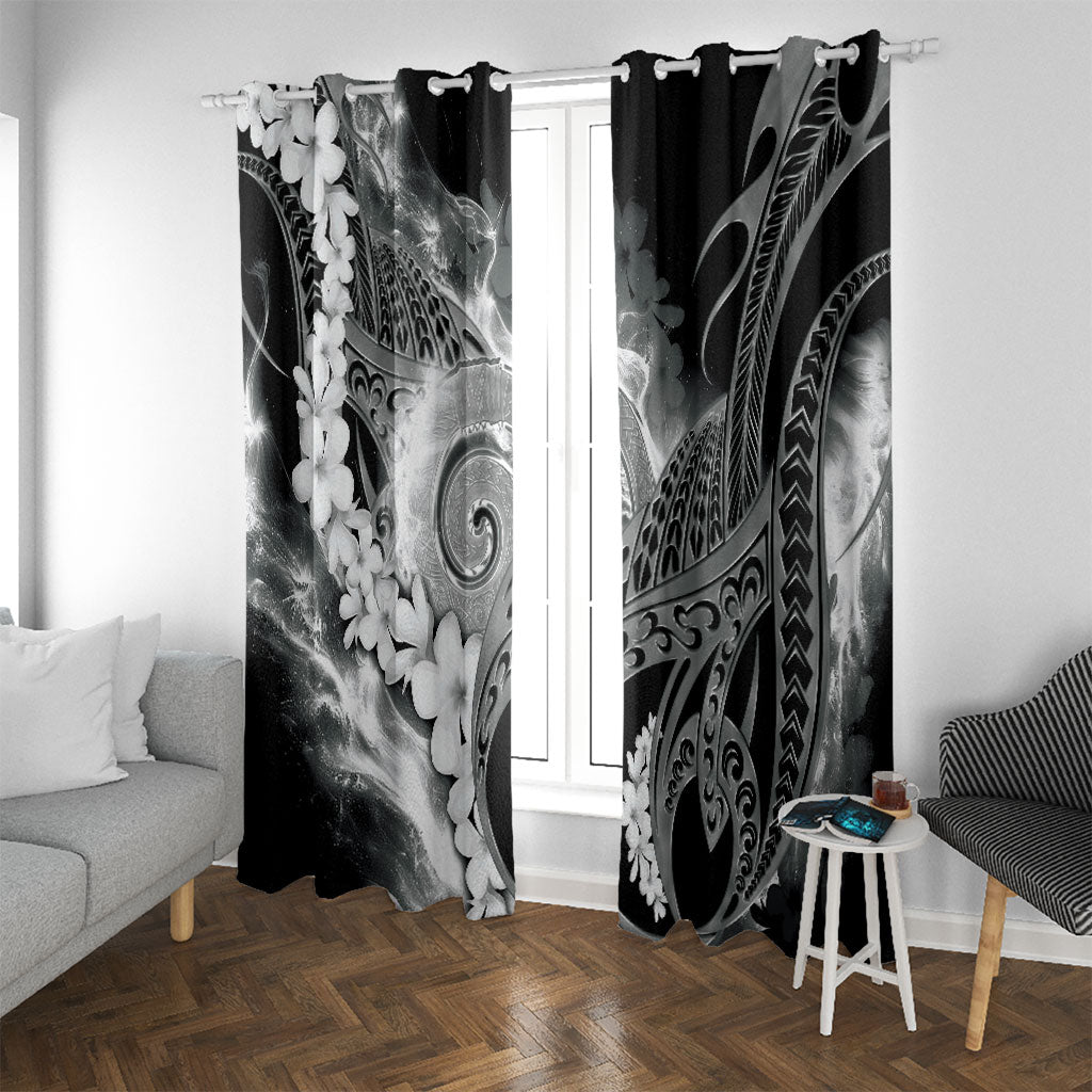 Piko Hawaiian Window Curtain Monochrome Galaxy Spiral Plumeria Tribal Patterns DT05 With Grommets Black - Polynesian Pride