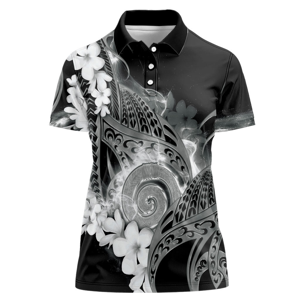 Piko Hawaiian Women Polo Shirt Monochrome Galaxy Spiral Plumeria Tribal Patterns DT05 Female Black - Polynesian Pride