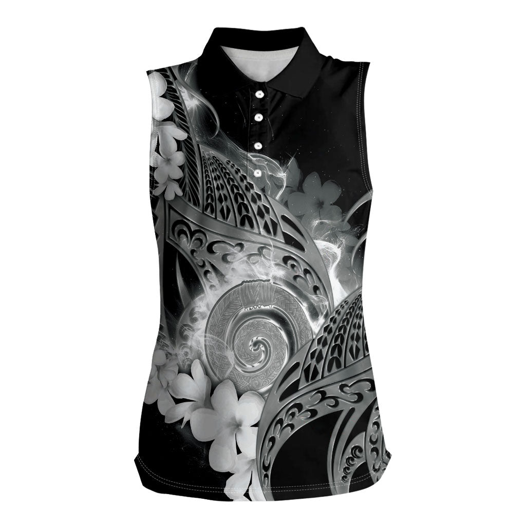 Piko Hawaiian Women Sleeveless Polo Shirt Monochrome Galaxy Spiral Plumeria Tribal Patterns DT05 Female Black - Polynesian Pride