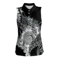 Piko Hawaiian Women Sleeveless Polo Shirt Monochrome Galaxy Spiral Plumeria Tribal Patterns DT05 Female Black - Polynesian Pride
