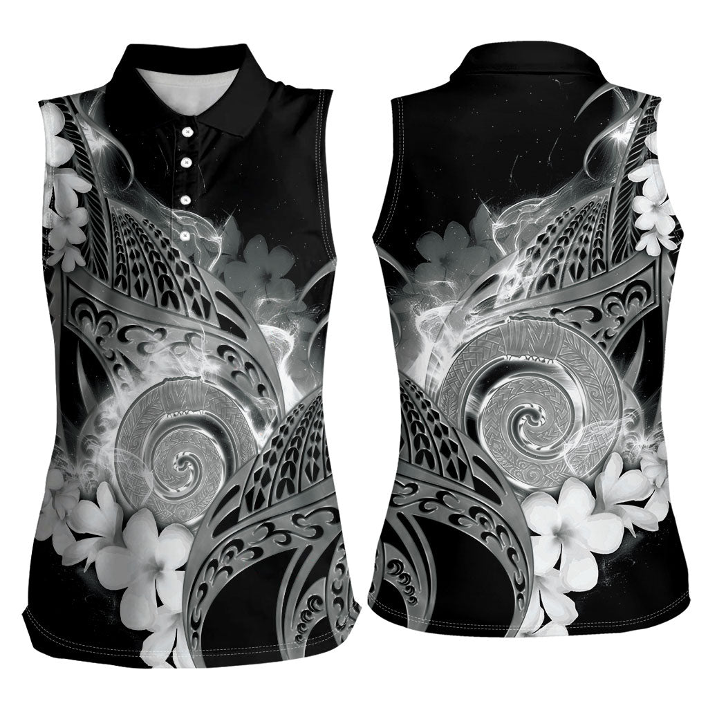 Piko Hawaiian Women Sleeveless Polo Shirt Monochrome Galaxy Spiral Plumeria Tribal Patterns DT05 - Polynesian Pride