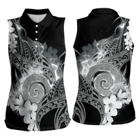 Piko Hawaiian Women Sleeveless Polo Shirt Monochrome Galaxy Spiral Plumeria Tribal Patterns DT05 - Polynesian Pride