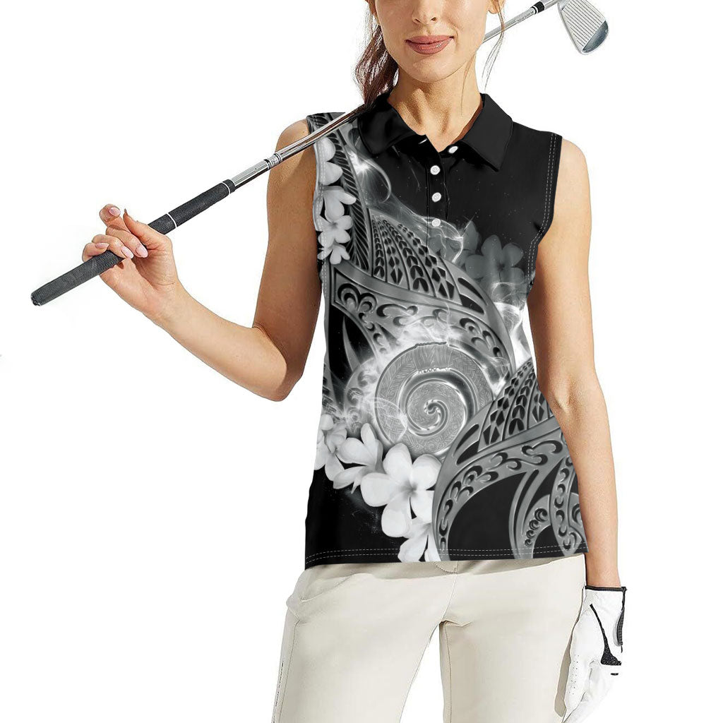 Piko Hawaiian Women Sleeveless Polo Shirt Monochrome Galaxy Spiral Plumeria Tribal Patterns DT05 - Polynesian Pride
