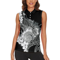 Piko Hawaiian Women Sleeveless Polo Shirt Monochrome Galaxy Spiral Plumeria Tribal Patterns DT05 - Polynesian Pride