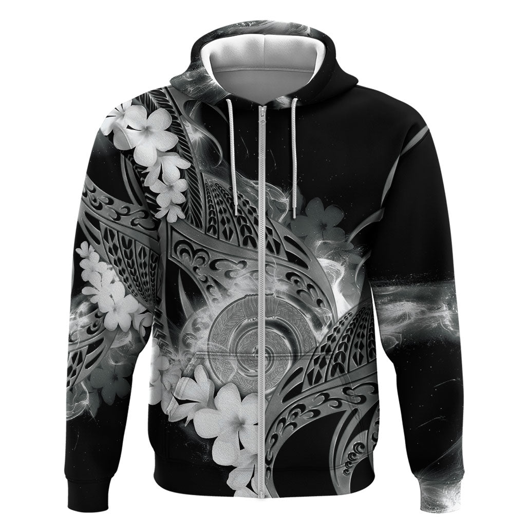 Piko Hawaiian Zip Hoodie Monochrome Galaxy Spiral Plumeria Tribal Patterns DT05 Zip Hoodie Black - Polynesian Pride