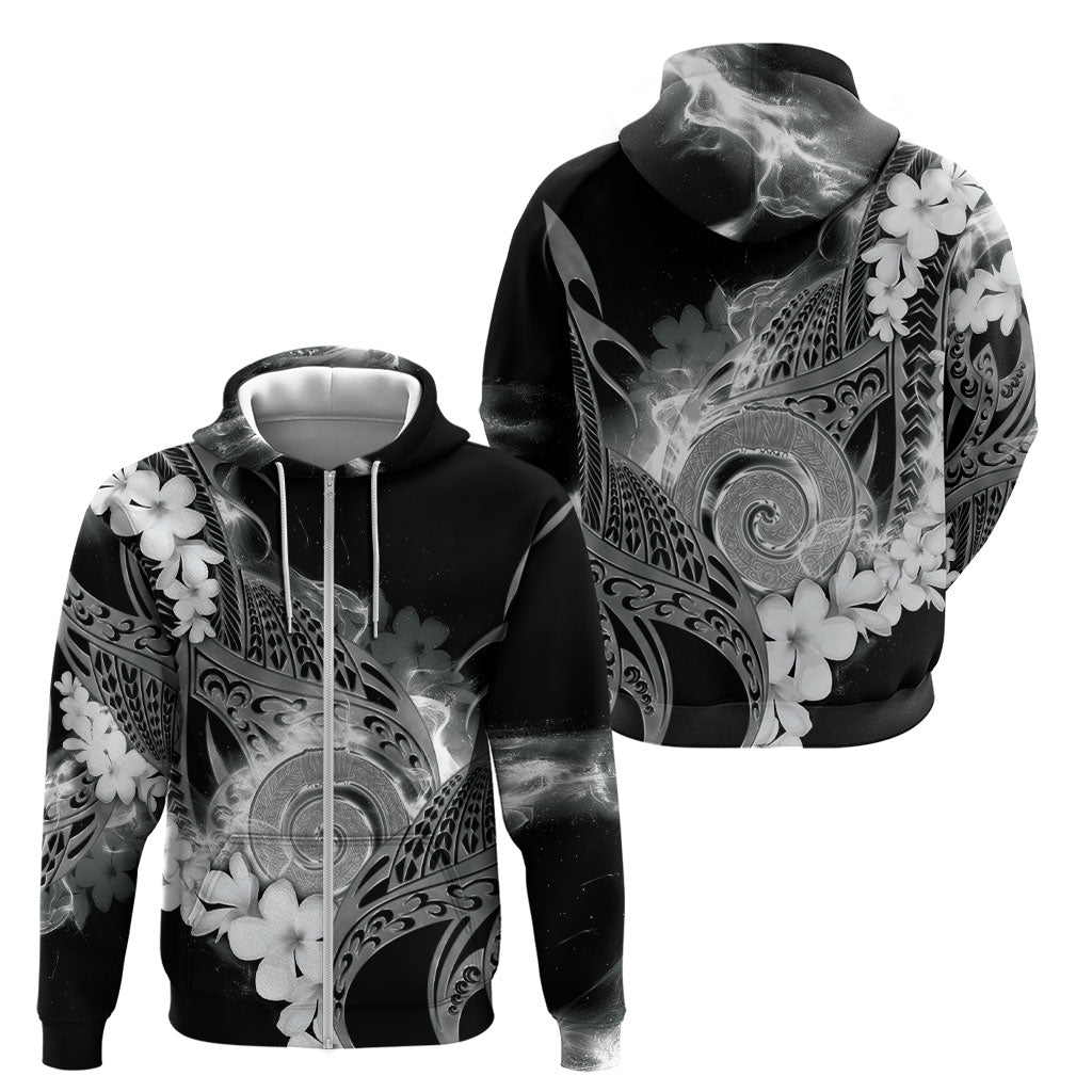 Piko Hawaiian Zip Hoodie Monochrome Galaxy Spiral Plumeria Tribal Patterns DT05 - Polynesian Pride