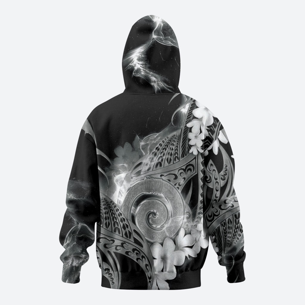Piko Hawaiian Zip Hoodie Monochrome Galaxy Spiral Plumeria Tribal Patterns DT05 - Polynesian Pride
