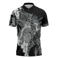 Piko Hawaiian Zipper Polo Shirt Monochrome Galaxy Spiral Plumeria Tribal Patterns DT05 Black - Polynesian Pride
