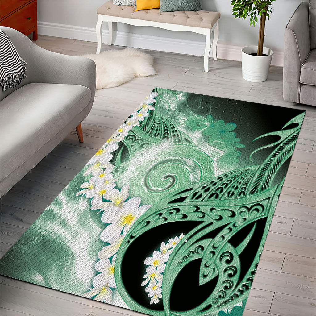 Piko Hawaiian Area Rug Green Galaxy Spiral Plumeria Tribal Patterns DT05 - Polynesian Pride