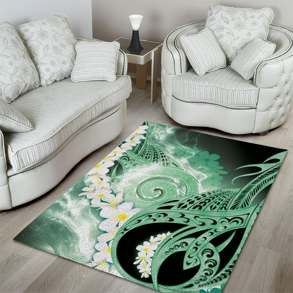 Piko Hawaiian Area Rug Green Galaxy Spiral Plumeria Tribal Patterns DT05 - Polynesian Pride