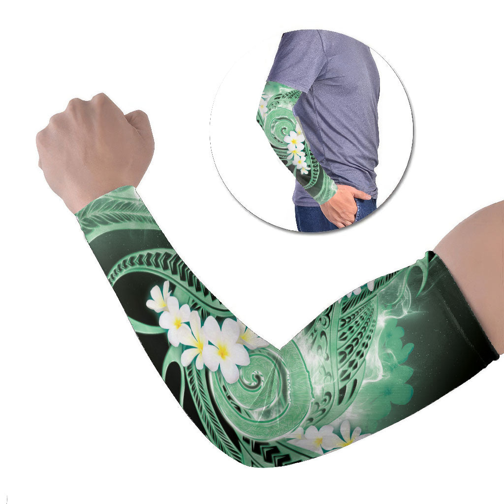 Piko Hawaiian Arm Sleeves Green Galaxy Spiral Plumeria Tribal Patterns DT05 Set of 2 Green - Polynesian Pride