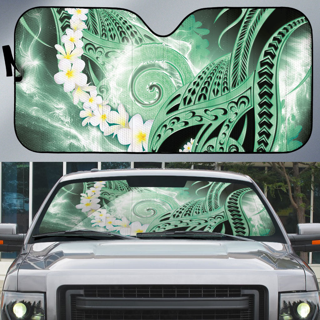 Piko Hawaiian Auto Sun Shade Green Galaxy Spiral Plumeria Tribal Patterns DT05 Green - Polynesian Pride