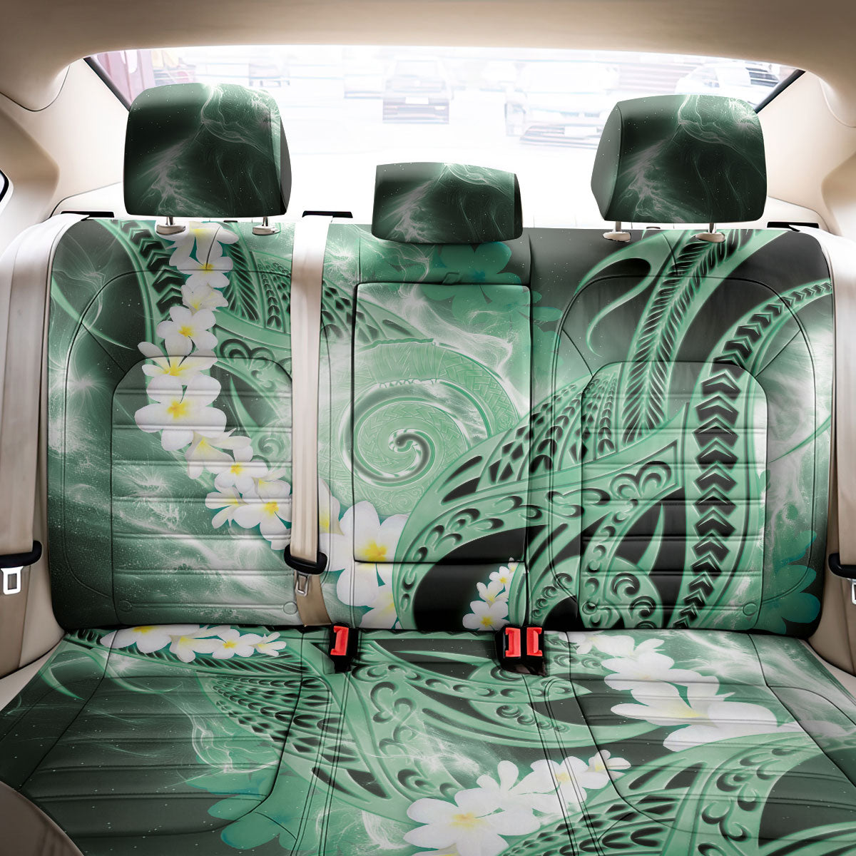 Piko Hawaiian Back Car Seat Cover Green Galaxy Spiral Plumeria Tribal Patterns DT05 - Polynesian Pride