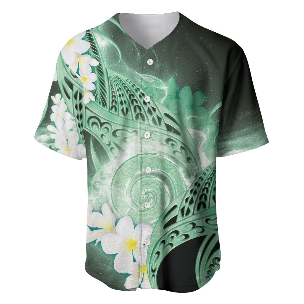 Piko Hawaiian Baseball Jersey Green Galaxy Spiral Plumeria Tribal Patterns DT05 Green - Polynesian Pride