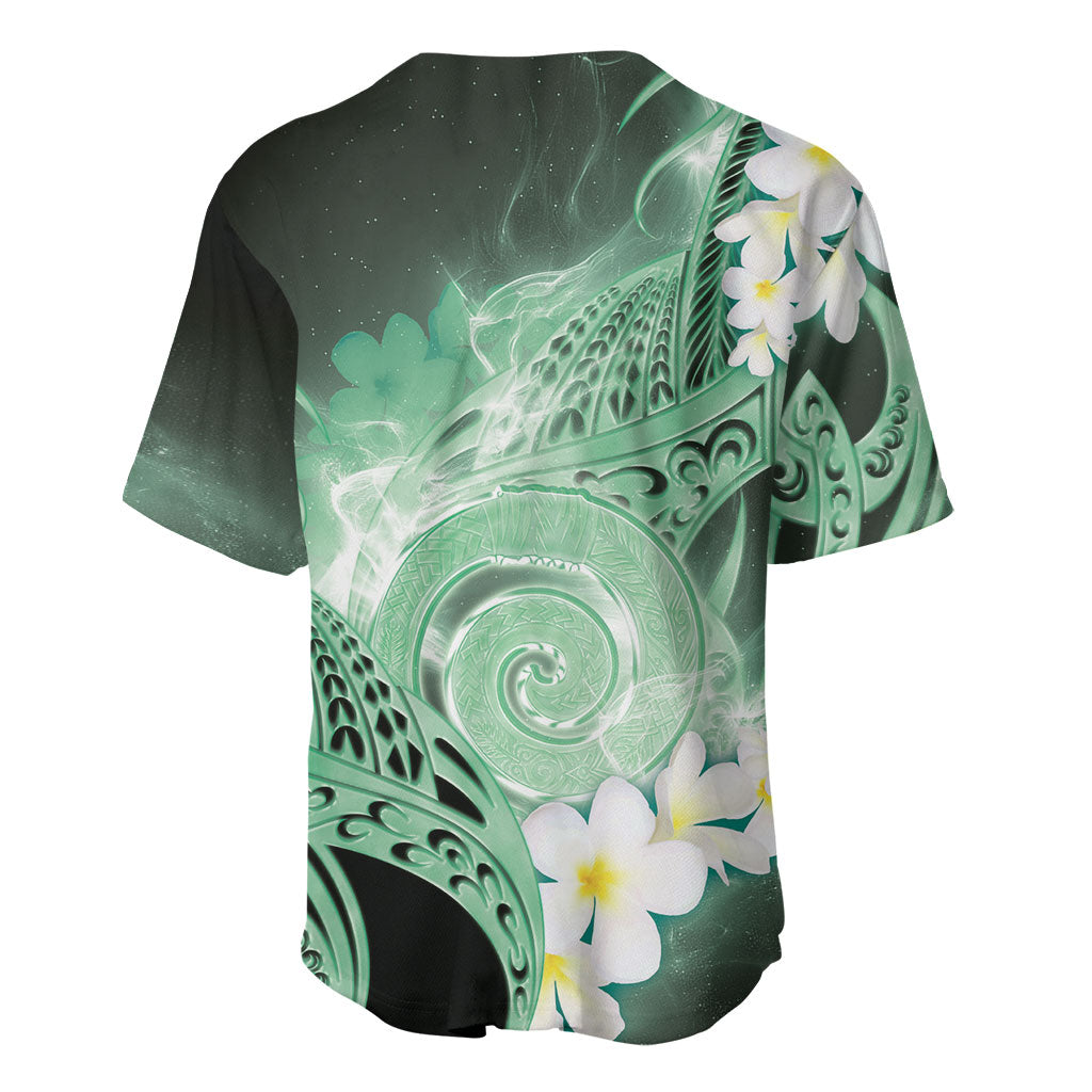 Piko Hawaiian Baseball Jersey Green Galaxy Spiral Plumeria Tribal Patterns DT05 - Polynesian Pride