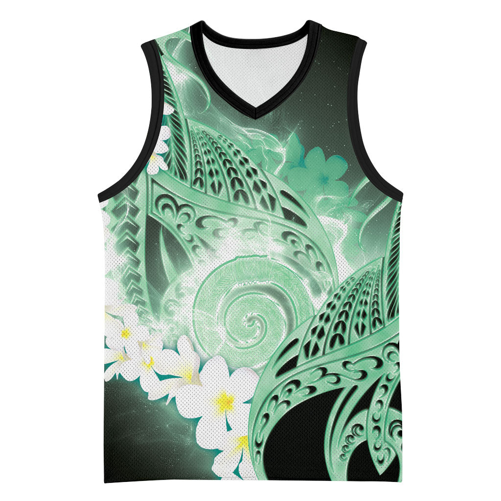 Piko Hawaiian Basketball Jersey Green Galaxy Spiral Plumeria Tribal Patterns DT05 Unisex Green - Polynesian Pride