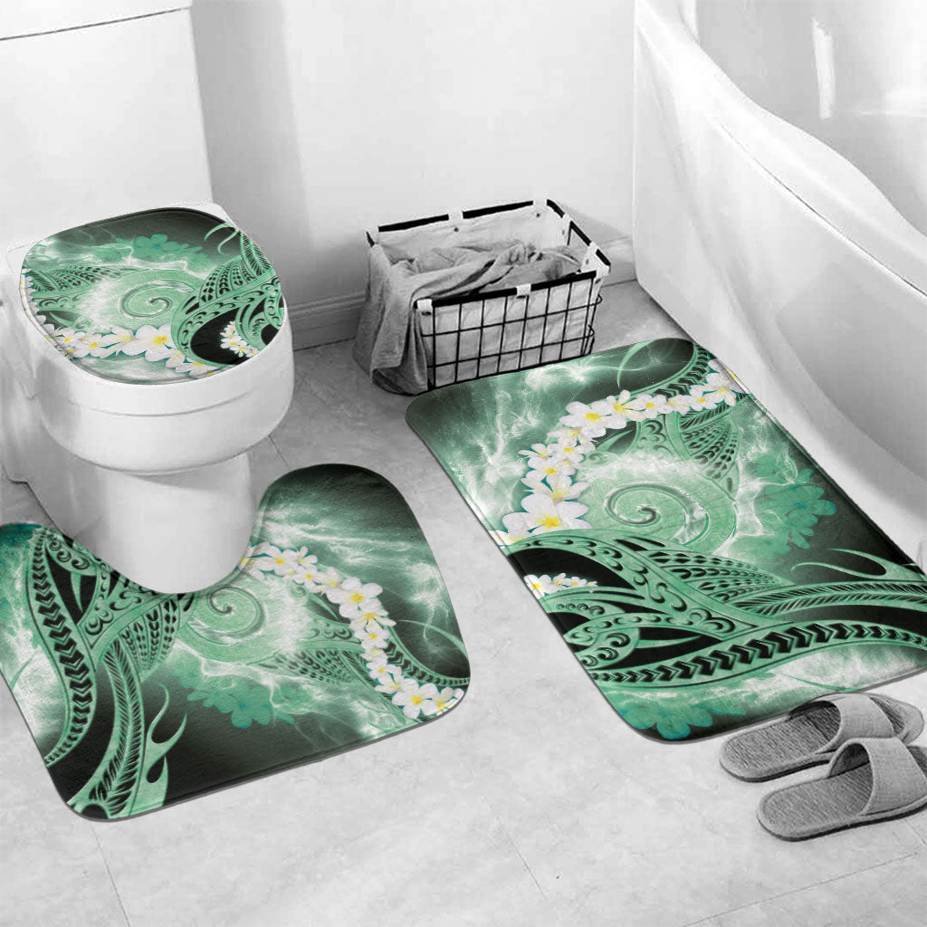Piko Hawaiian Bathroom Set Green Galaxy Spiral Plumeria Tribal Patterns DT05 Mat Set Only (3 pcs) One Size Green - Polynesian Pride