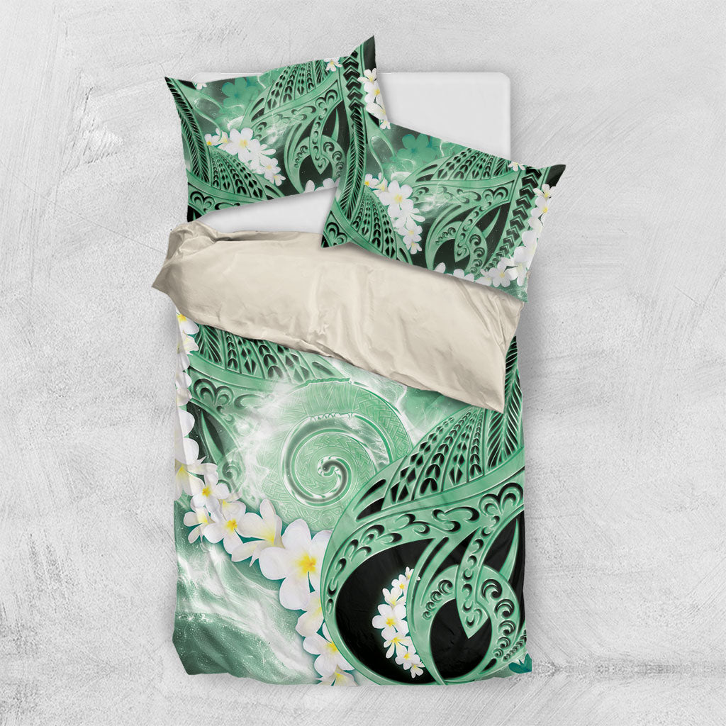 Piko Hawaiian Bedding Set Green Galaxy Spiral Plumeria Tribal Patterns DT05 US Twin 172cm x 218cm Green - Polynesian Pride