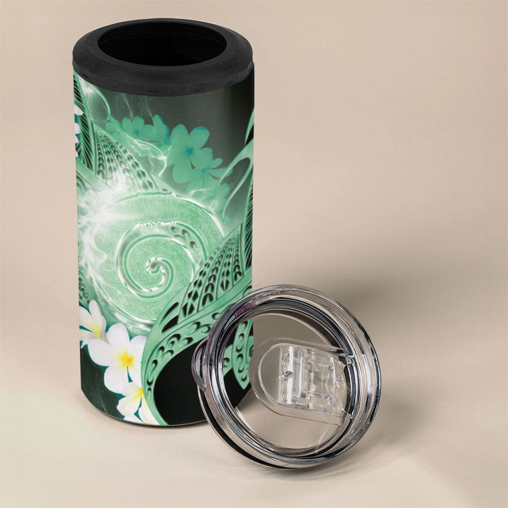 Piko Hawaiian 4 in 1 Can Cooler Tumbler Green Galaxy Spiral Plumeria Tribal Patterns DT05 - Polynesian Pride