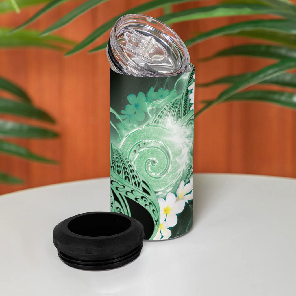 Piko Hawaiian 4 in 1 Can Cooler Tumbler Green Galaxy Spiral Plumeria Tribal Patterns DT05 - Polynesian Pride