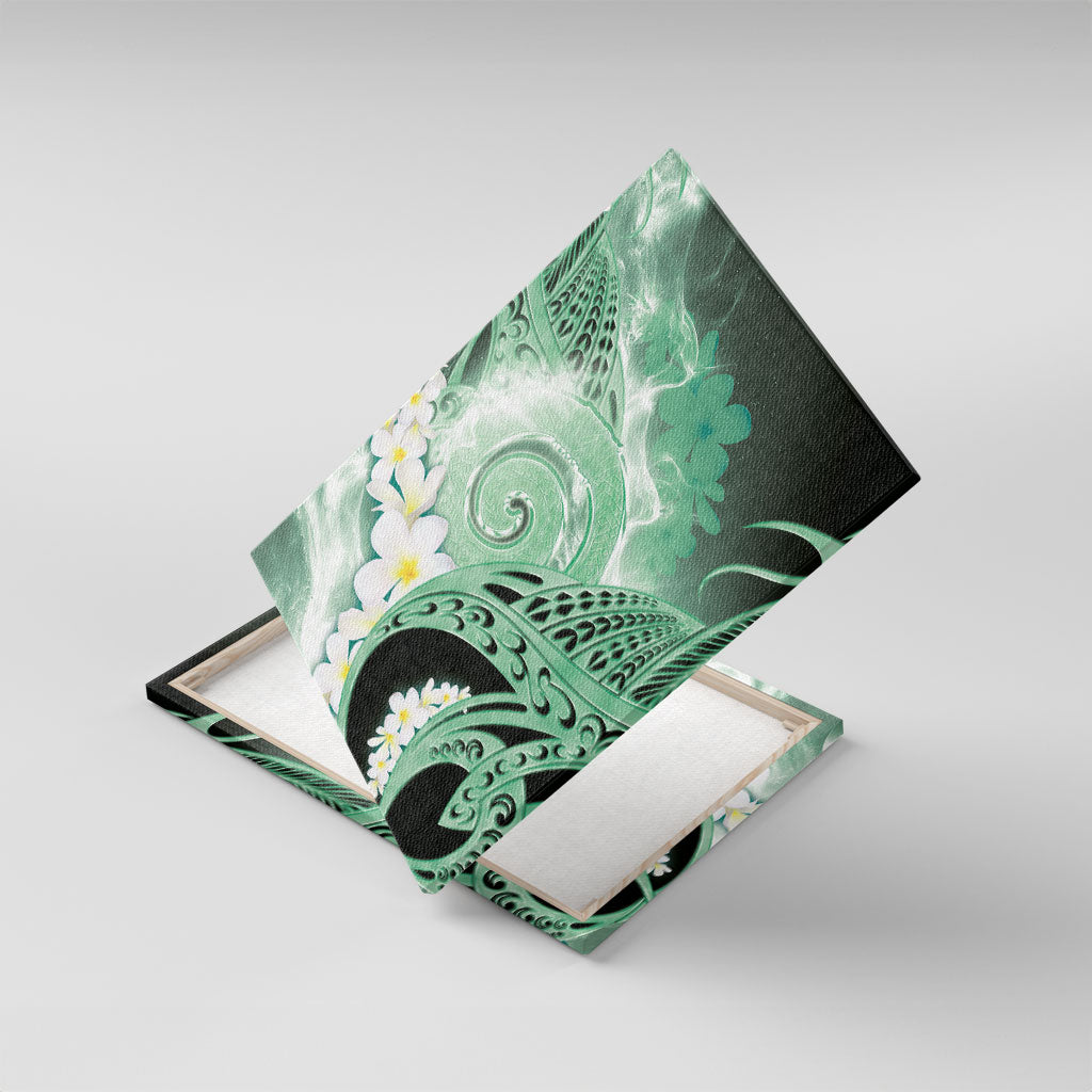Piko Hawaiian Canvas Wall Art Green Galaxy Spiral Plumeria Tribal Patterns DT05 With Frame Green - Polynesian Pride