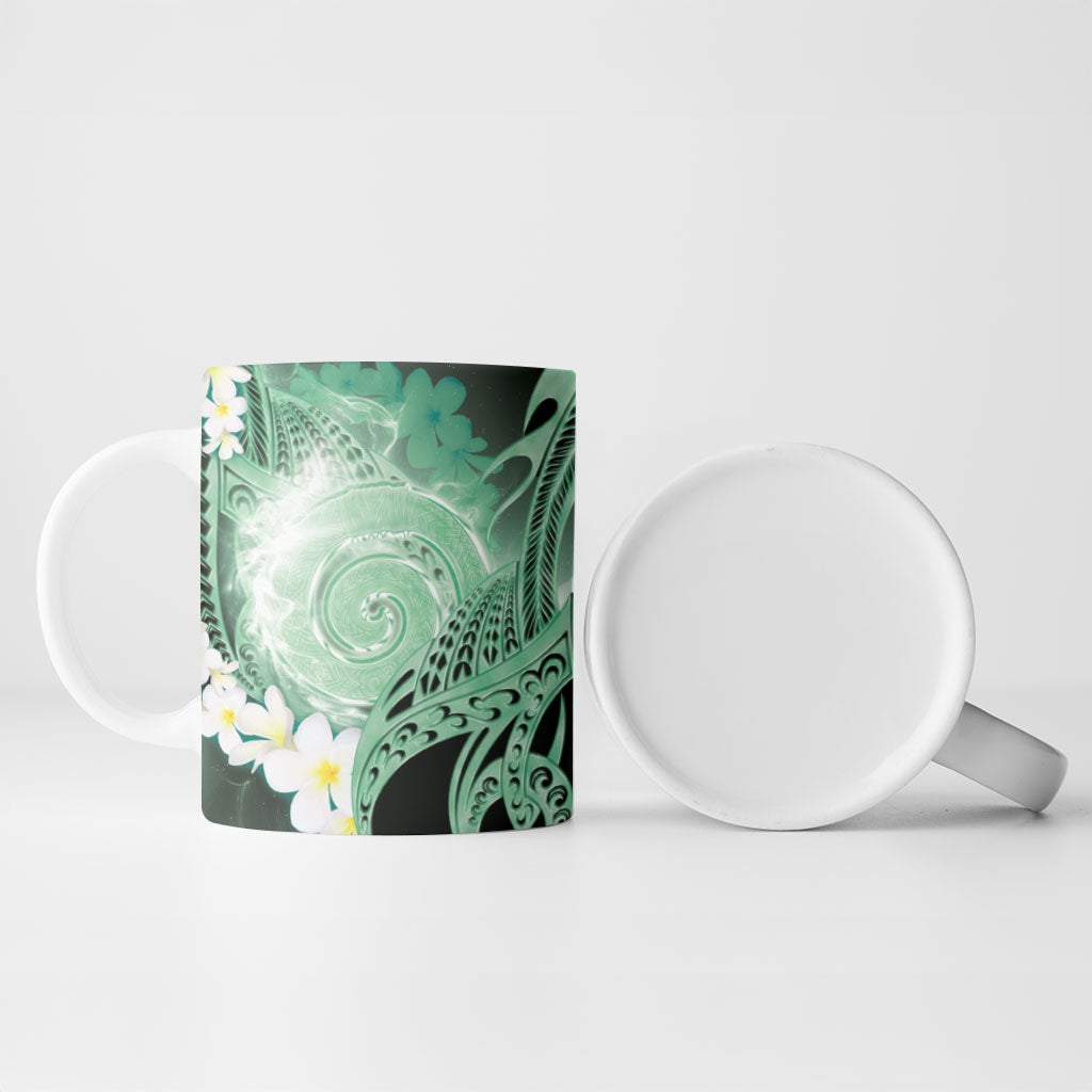 Piko Hawaiian Ceramic Mug Green Galaxy Spiral Plumeria Tribal Patterns DT05 - Polynesian Pride