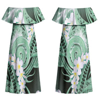 Piko Hawaiian Couples Matching Off Shoulder Maxi Dress and Hawaiian Shirt Green Galaxy Spiral Plumeria Tribal Patterns DT05 - Polynesian Pride