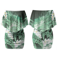 Piko Hawaiian Couples Matching Off Shoulder Short Dress and Hawaiian Shirt Green Galaxy Spiral Plumeria Tribal Patterns DT05 - Polynesian Pride