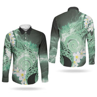 Piko Hawaiian Couples Matching Off The Shoulder Long Sleeve Dress and Long Sleeve Button Shirt Green Galaxy Spiral Plumeria Tribal Patterns DT05 - Polynesian Pride