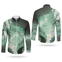 Piko Hawaiian Couples Matching Puletasi and Long Sleeve Button Shirt Green Galaxy Spiral Plumeria Tribal Patterns DT05 - Polynesian Pride