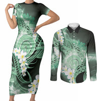 Piko Hawaiian Couples Matching Short Sleeve Bodycon Dress and Long Sleeve Button Shirt Green Galaxy Spiral Plumeria Tribal Patterns DT05 Green - Polynesian Pride