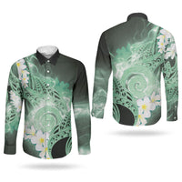 Piko Hawaiian Couples Matching Short Sleeve Bodycon Dress and Long Sleeve Button Shirt Green Galaxy Spiral Plumeria Tribal Patterns DT05 - Polynesian Pride