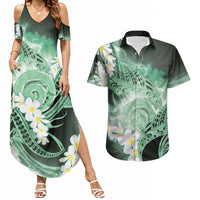 Piko Hawaiian Couples Matching Summer Maxi Dress and Hawaiian Shirt Green Galaxy Spiral Plumeria Tribal Patterns DT05 Green - Polynesian Pride