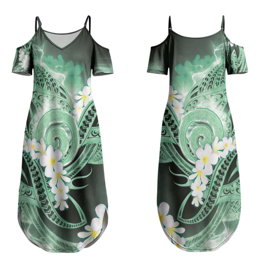 Piko Hawaiian Couples Matching Summer Maxi Dress and Hawaiian Shirt Green Galaxy Spiral Plumeria Tribal Patterns DT05 - Polynesian Pride