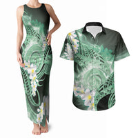 Piko Hawaiian Couples Matching Tank Maxi Dress and Hawaiian Shirt Green Galaxy Spiral Plumeria Tribal Patterns DT05 Green - Polynesian Pride