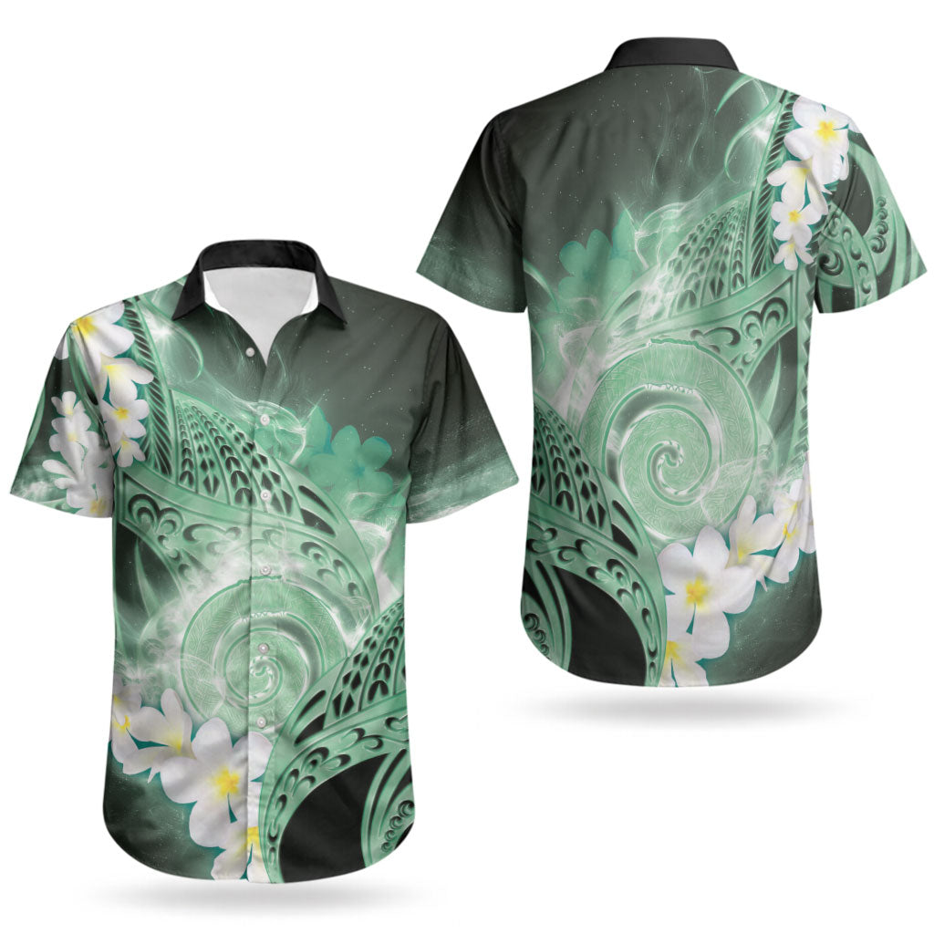 Piko Hawaiian Couples Matching Tank Maxi Dress and Hawaiian Shirt Green Galaxy Spiral Plumeria Tribal Patterns DT05 - Polynesian Pride