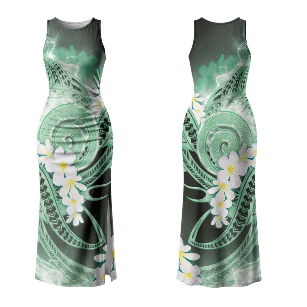 Piko Hawaiian Couples Matching Tank Maxi Dress and Hawaiian Shirt Green Galaxy Spiral Plumeria Tribal Patterns DT05 - Polynesian Pride