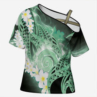 Piko Hawaiian Cross Shoulder Shirt Green Galaxy Spiral Plumeria Tribal Patterns DT05 Female Green - Polynesian Pride