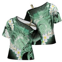 Piko Hawaiian Cross Shoulder Shirt Green Galaxy Spiral Plumeria Tribal Patterns DT05 - Polynesian Pride