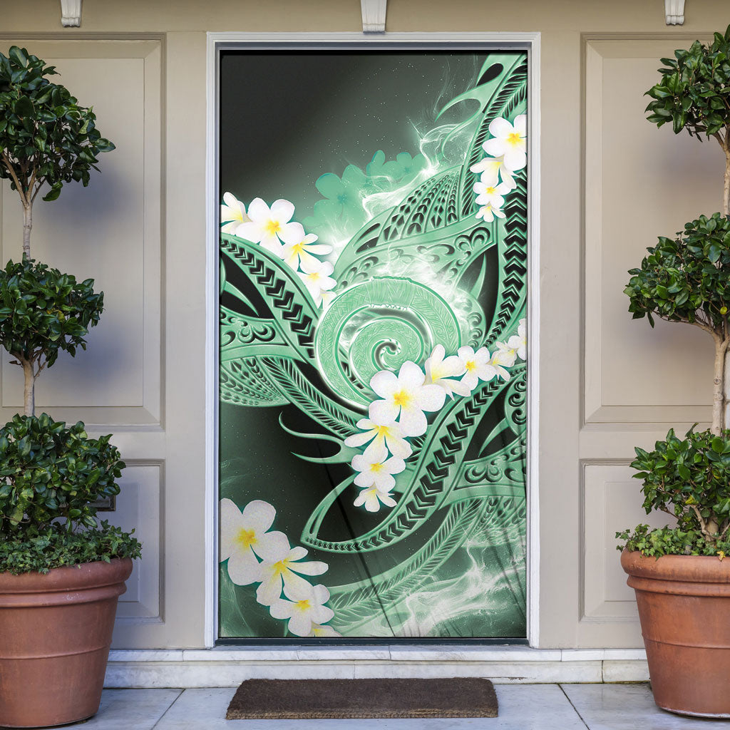 Piko Hawaiian Door Cover Green Galaxy Spiral Plumeria Tribal Patterns DT05 Green - Polynesian Pride