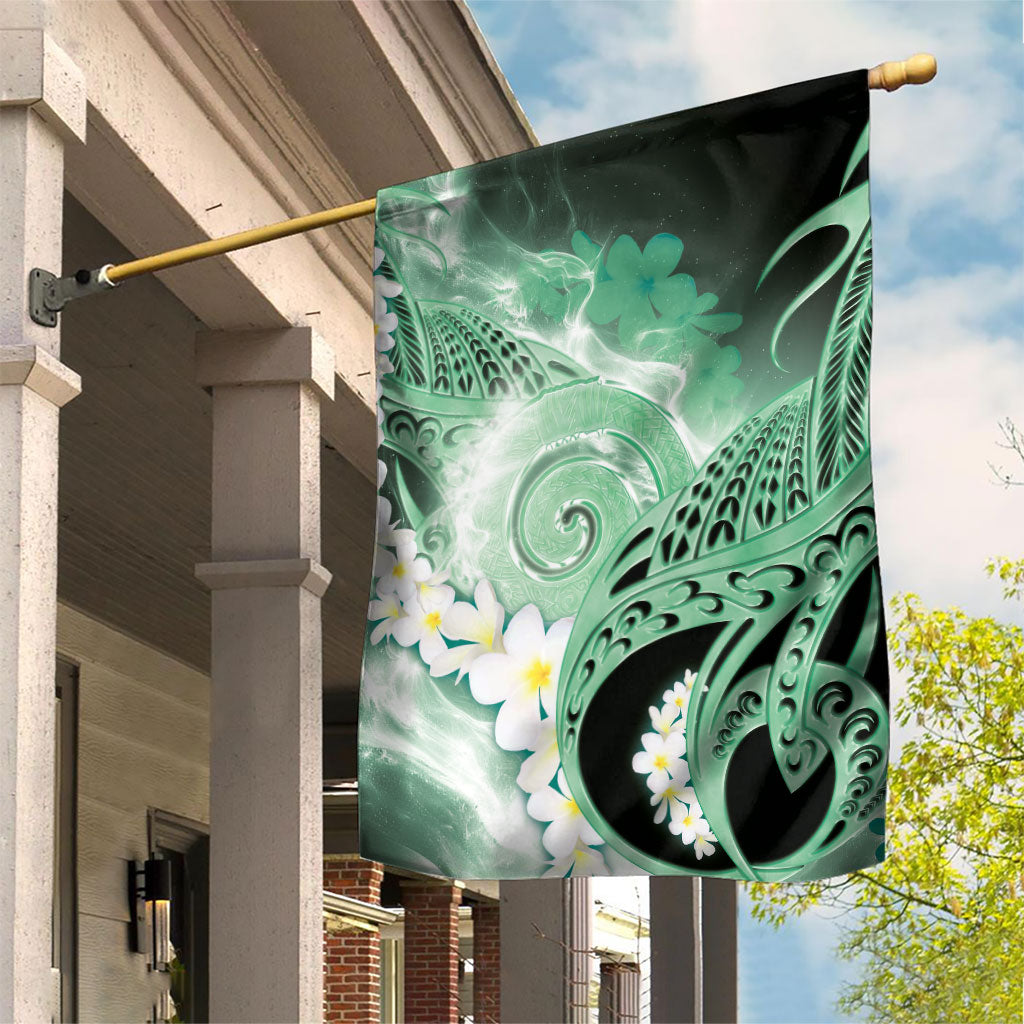 Piko Hawaiian Garden Flag Green Galaxy Spiral Plumeria Tribal Patterns DT05 House Flag Green - Polynesian Pride