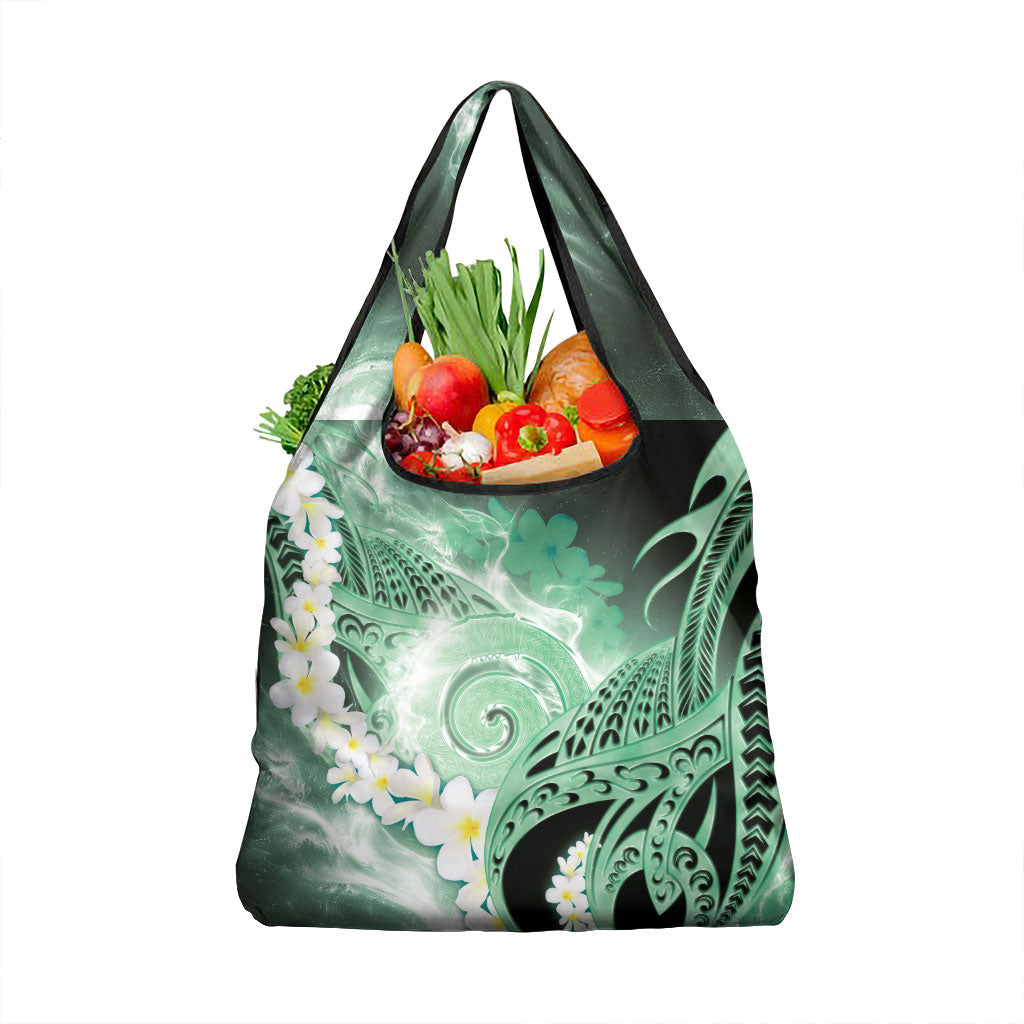 Piko Hawaiian Grocery Bag Green Galaxy Spiral Plumeria Tribal Patterns DT05 1-pack One Size Green - Polynesian Pride