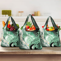 Piko Hawaiian Grocery Bag Green Galaxy Spiral Plumeria Tribal Patterns DT05 3-pack One Size Green - Polynesian Pride