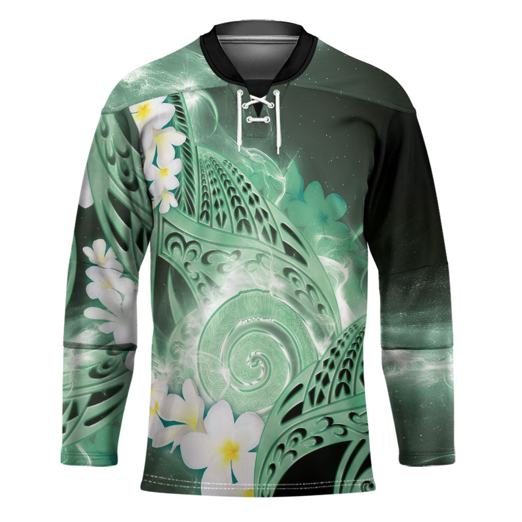 Piko Hawaiian Hockey Jersey Green Galaxy Spiral Plumeria Tribal Patterns DT05 Unisex Green - Polynesian Pride