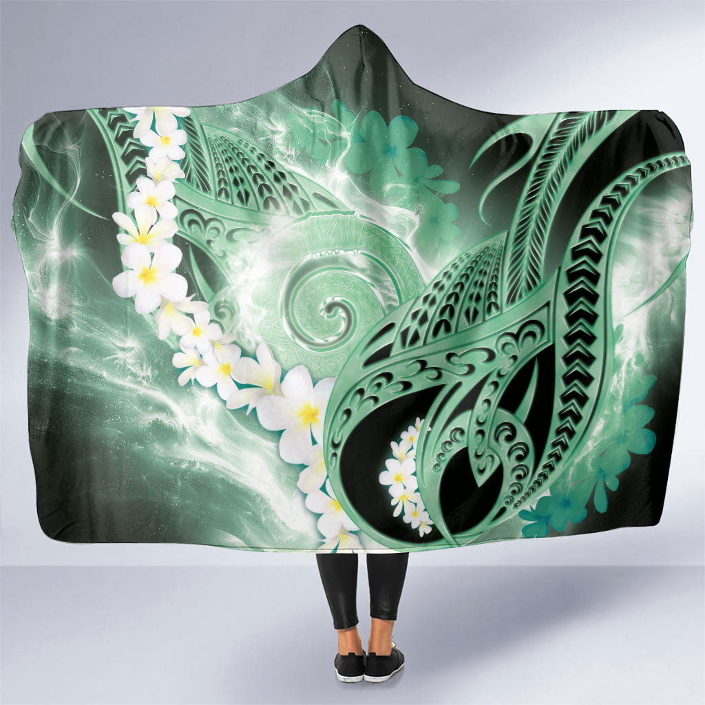 Piko Hawaiian Hooded Blanket Green Galaxy Spiral Plumeria Tribal Patterns DT05 One Size Green - Polynesian Pride