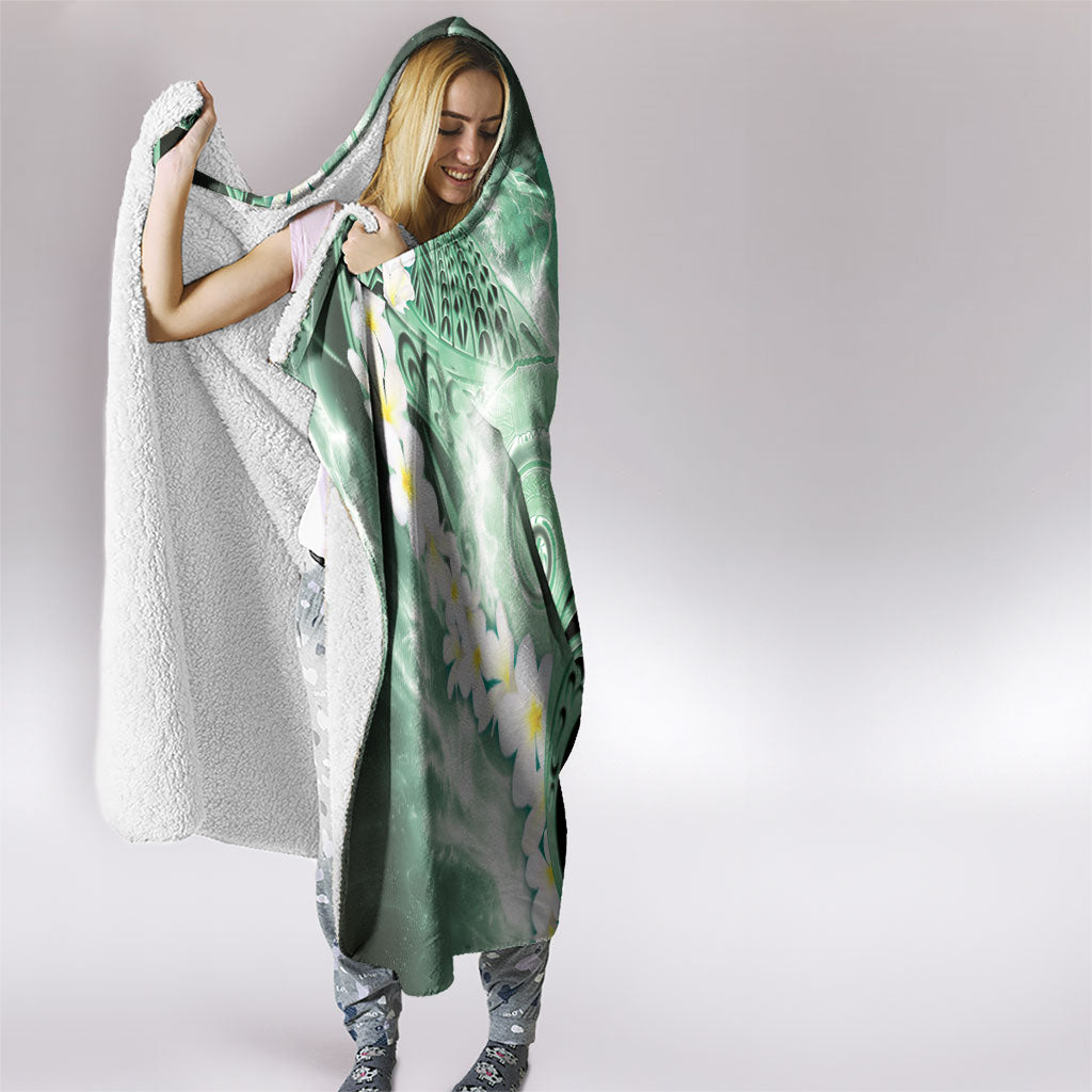 Piko Hawaiian Hooded Blanket Green Galaxy Spiral Plumeria Tribal Patterns DT05 - Polynesian Pride