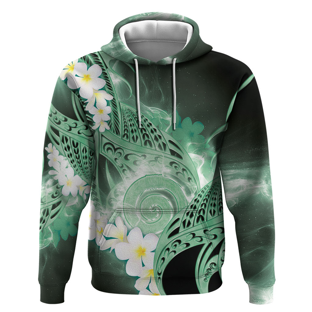 Piko Hawaiian Hoodie Green Galaxy Spiral Plumeria Tribal Patterns DT05 Pullover Hoodie Green - Polynesian Pride