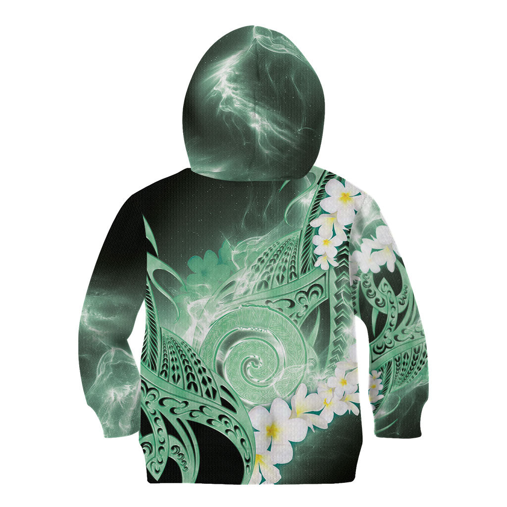 Piko Hawaiian Kid Hoodie Green Galaxy Spiral Plumeria Tribal Patterns DT05 - Polynesian Pride